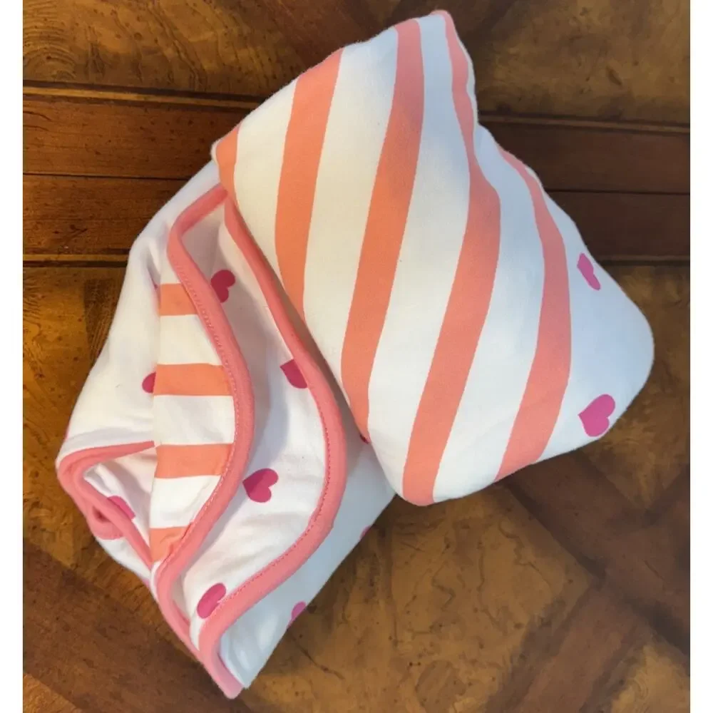 Pottery Barn Kids 100% Organic‎ Cotton Pink And White Stripe Baby Towel w/Hood